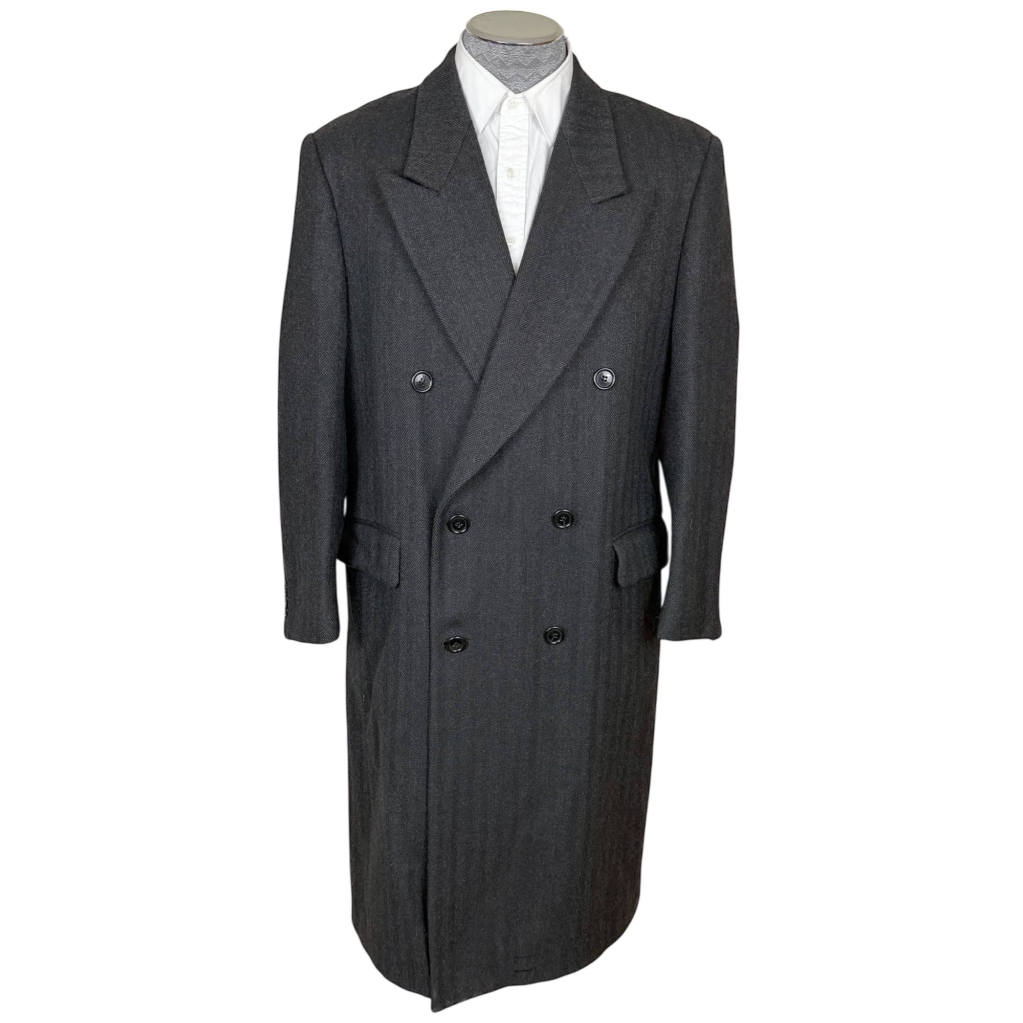 1980s Vintage Men’s Overcoat Wool Herringbone Size 40 Short
