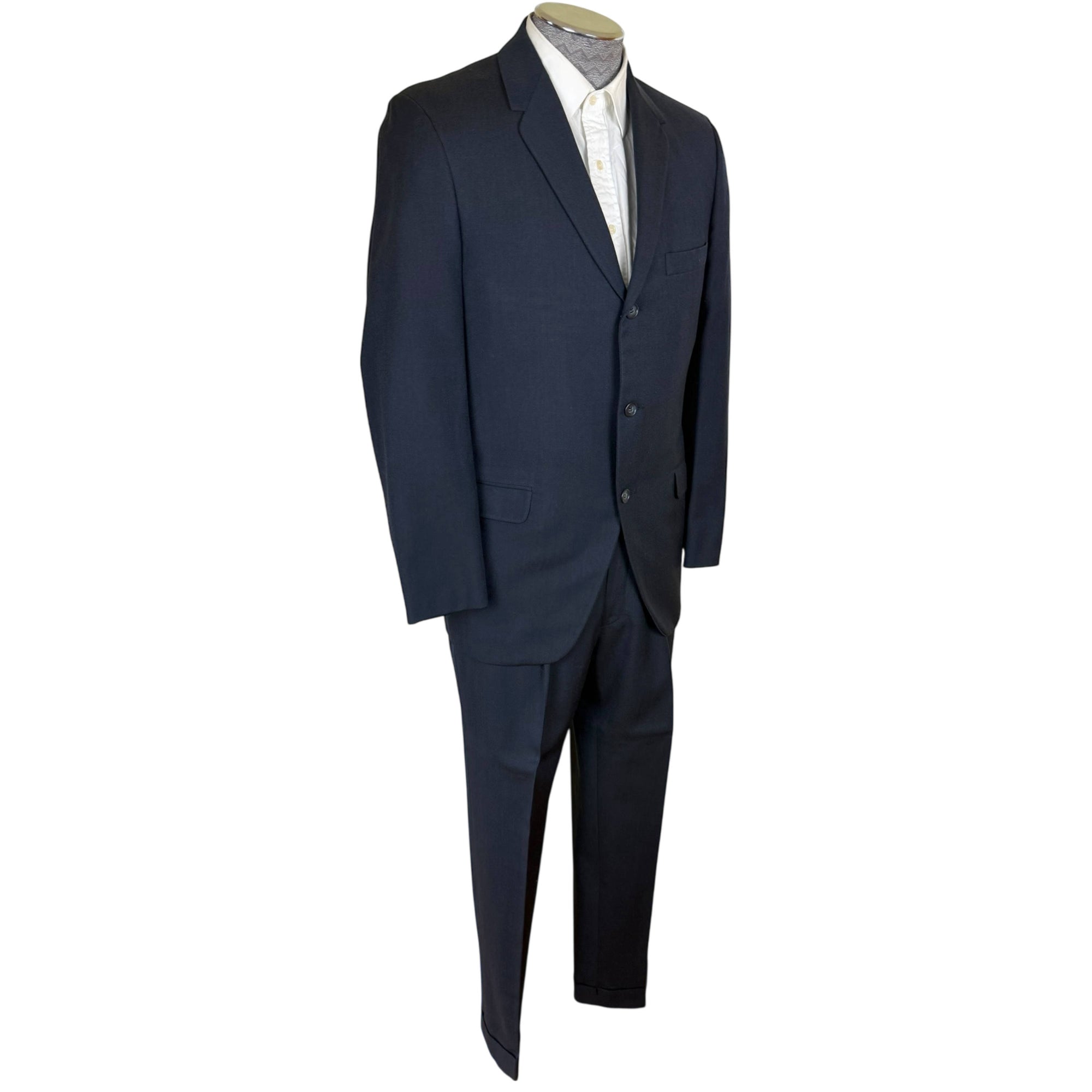 Vintage 1950s Men’s Suit Subtle Navy Blue Wool Morgan’s Montreal Size M