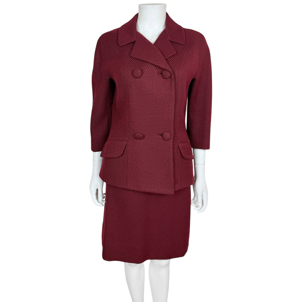 Vintage 1950s Skirt Suit Maroon Wool Morlaine Montreal Small