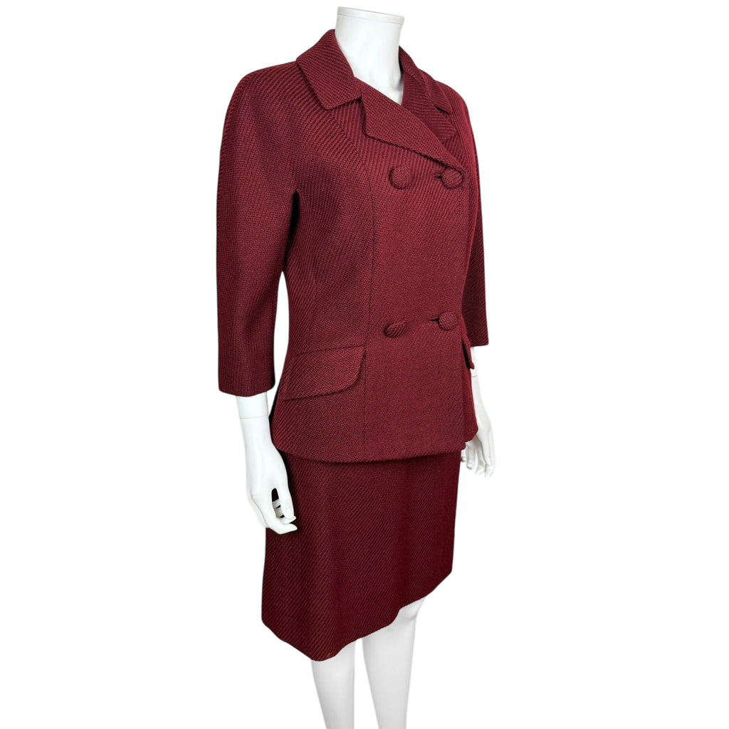 Vintage 1950s Skirt Suit Maroon Wool Morlaine Montreal Small