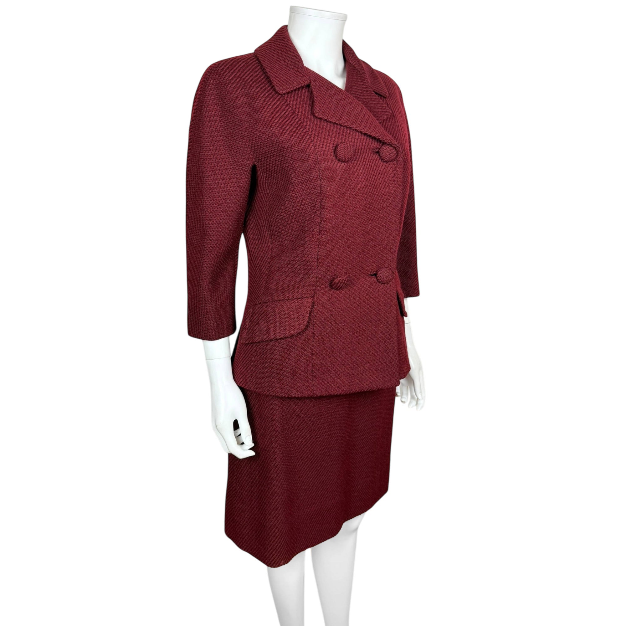 Vintage 1950s Skirt Suit Maroon Wool Morlaine Montreal Small