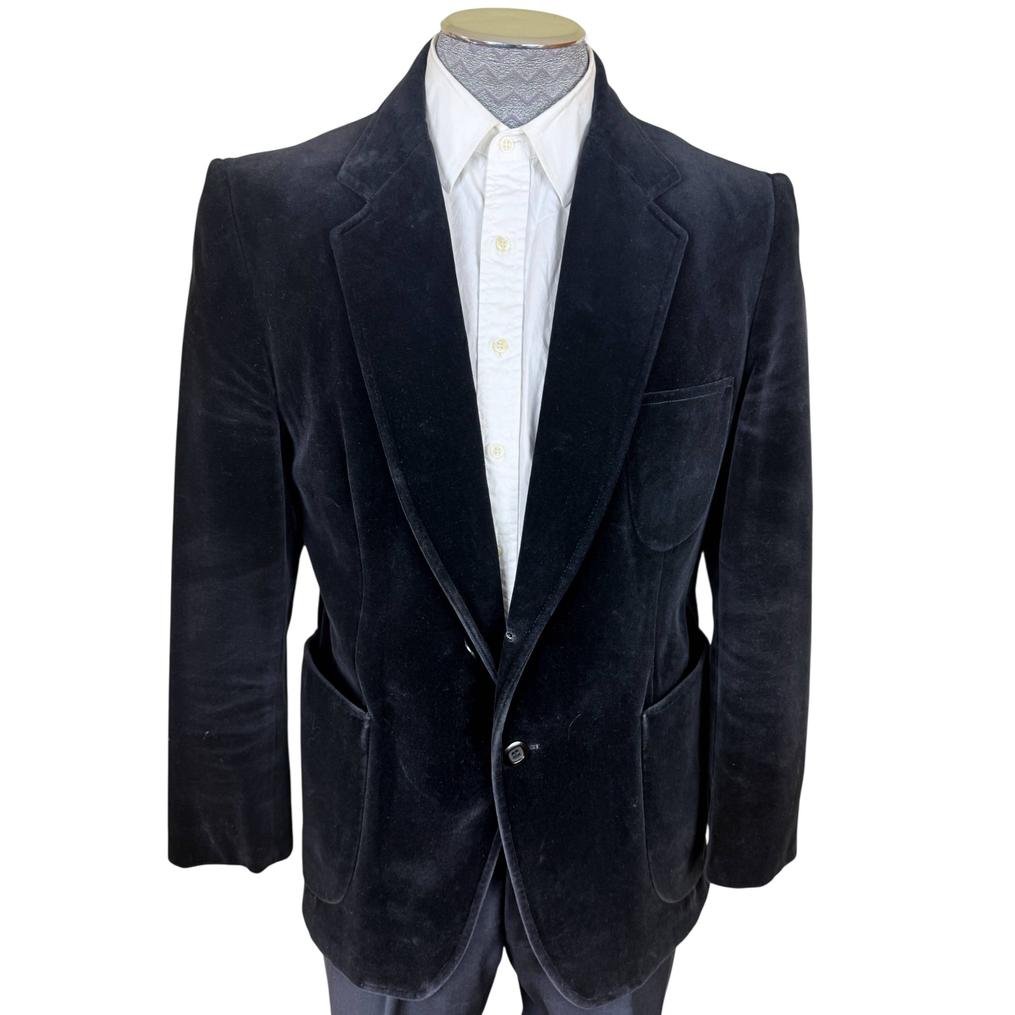 Vintage 1970s Black Velvet Jacket Men’s Tailored Blazer Morrie Gold Canada Size 42