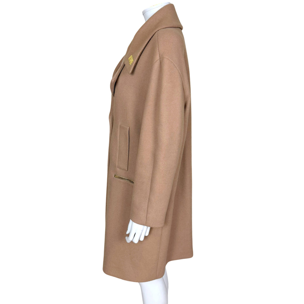 side view of Love Moschino camel wool blend coat 