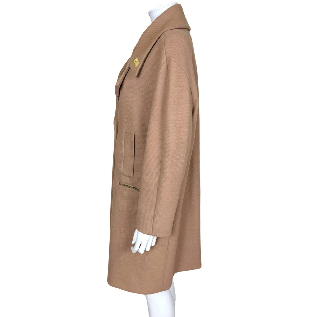 side view of Love Moschino camel wool blend coat 