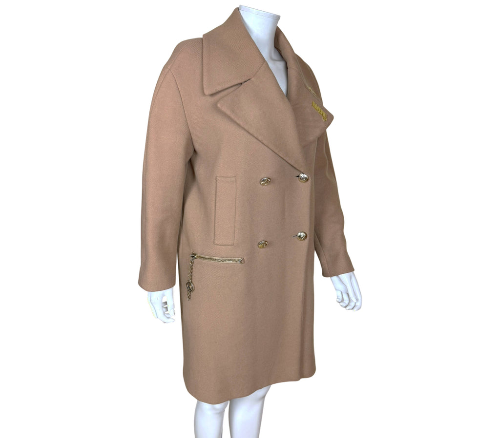 angled view of Love Moschino camel wool blend coat