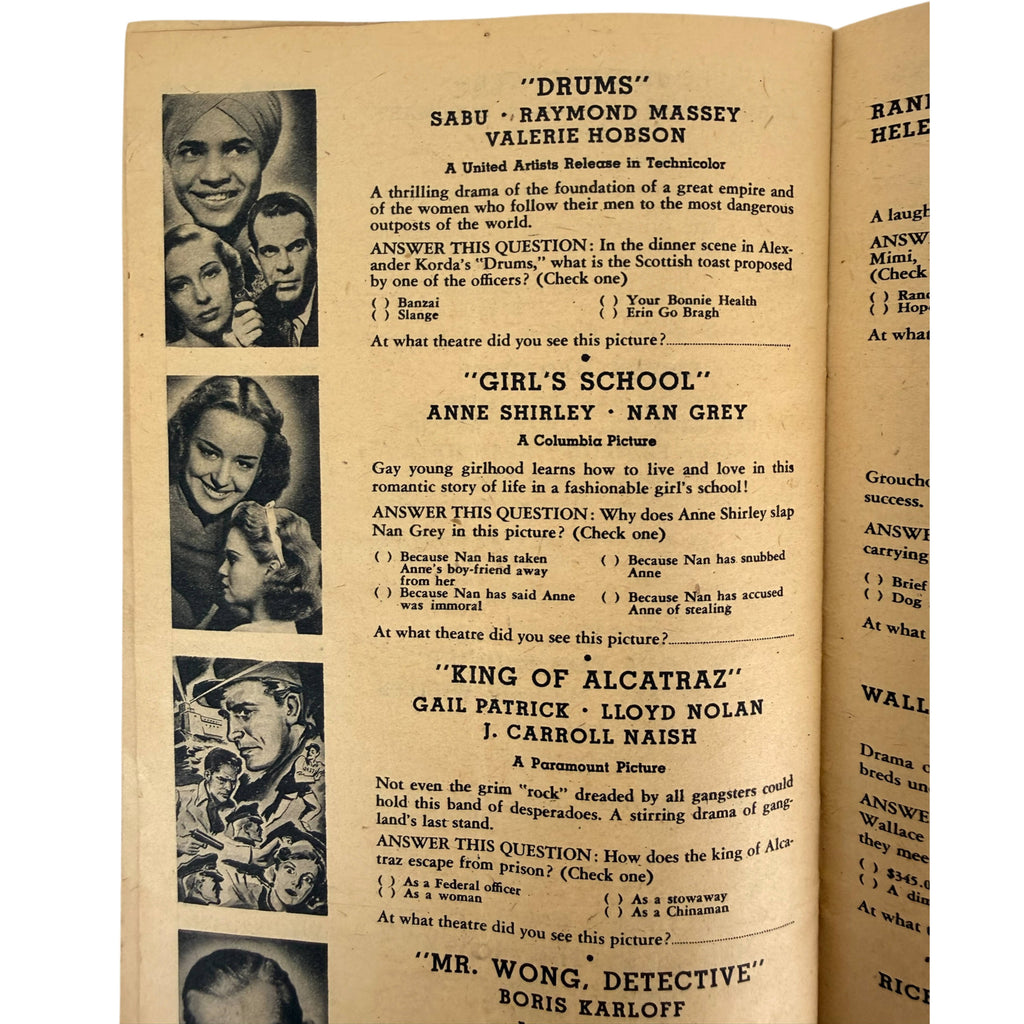 Sabu drums and other classic Hollywood films quiz booklet
