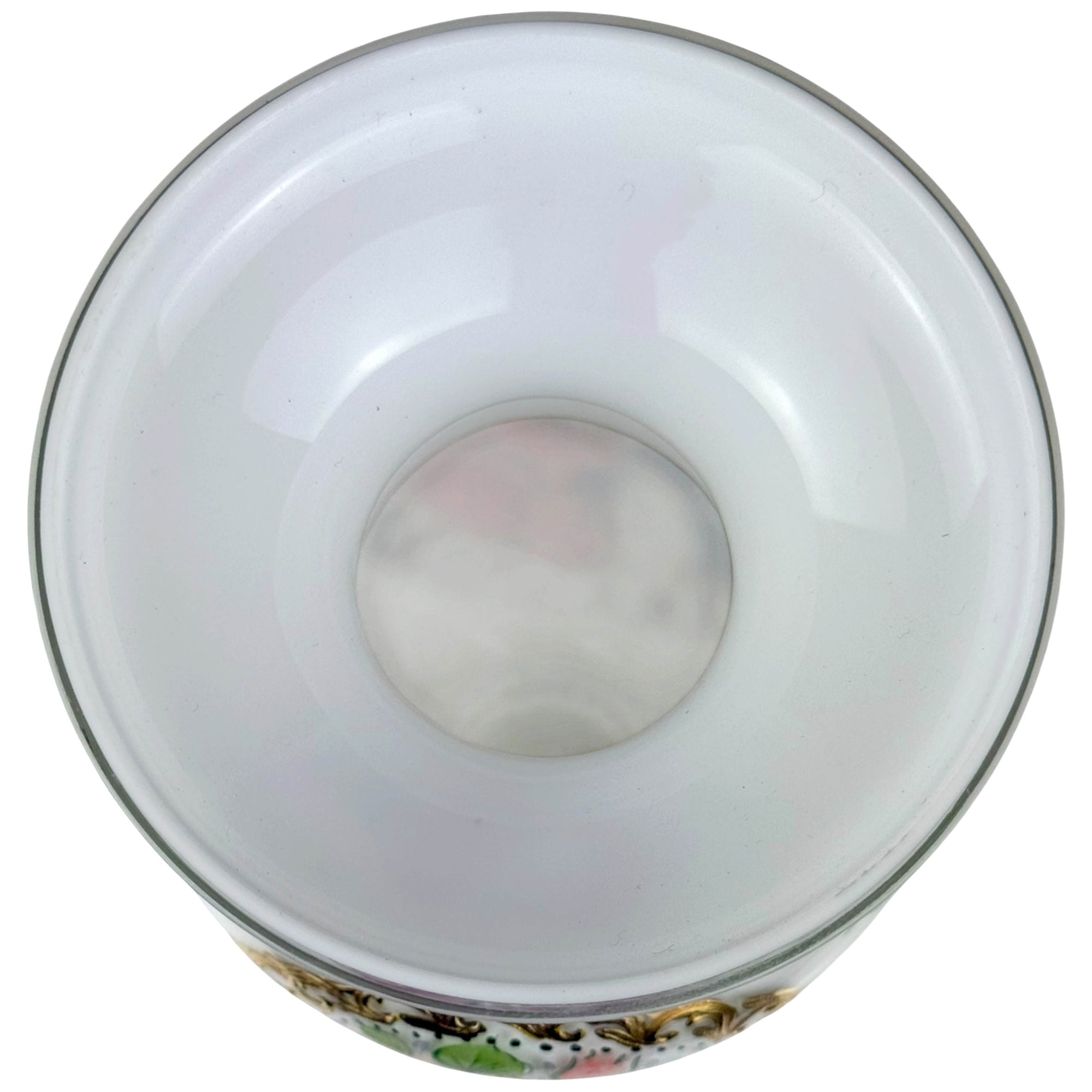 Interior of white cased Bohemian glass vase