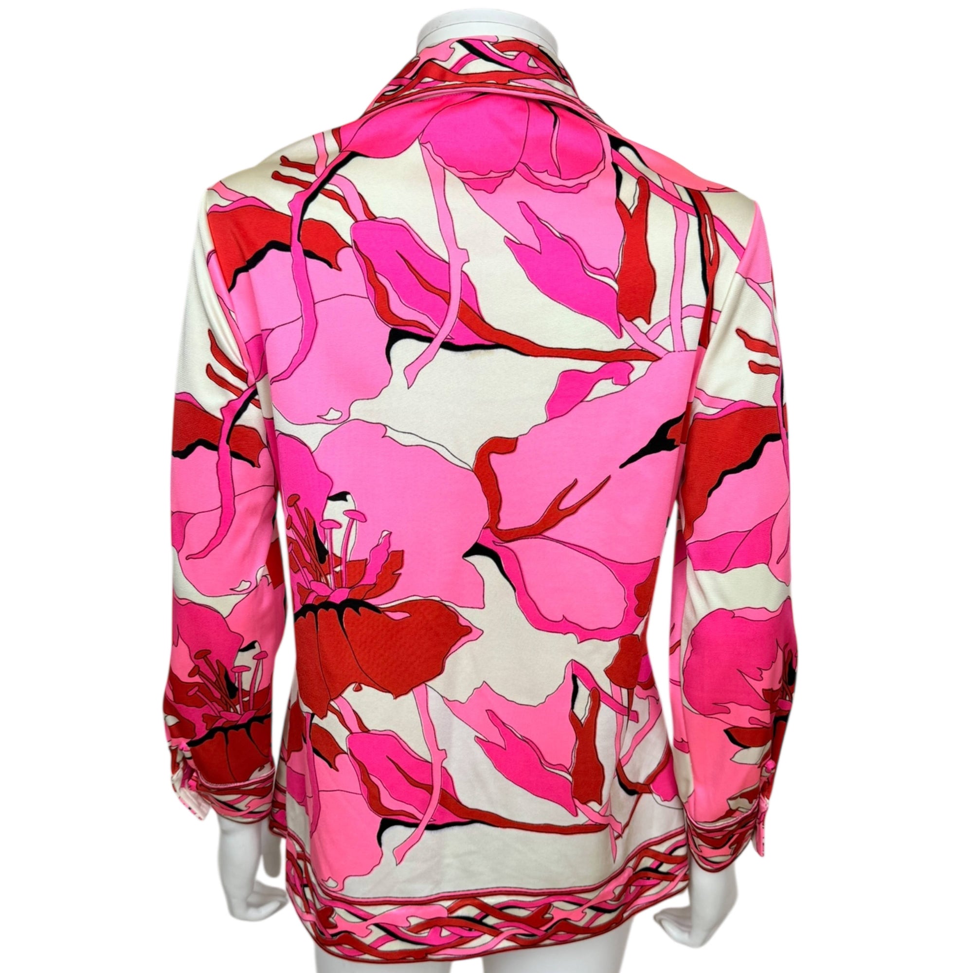 Vintage 1960s Mr Dino Blouse Graphic Floral Nylon Jersey Size L