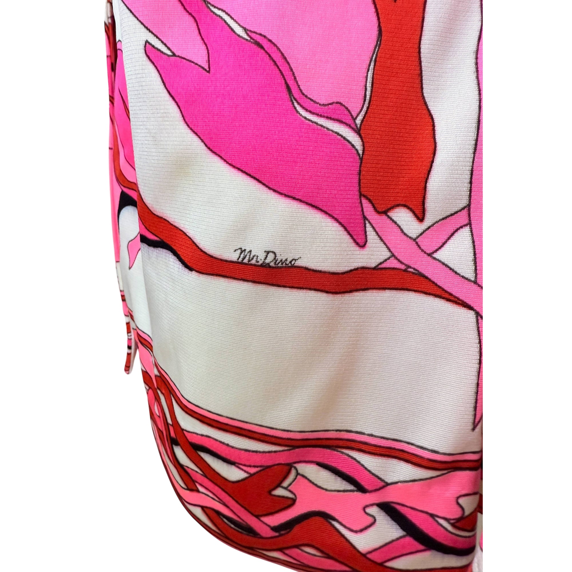 Vintage 1960s Mr Dino Blouse Graphic Floral Nylon Jersey Size L