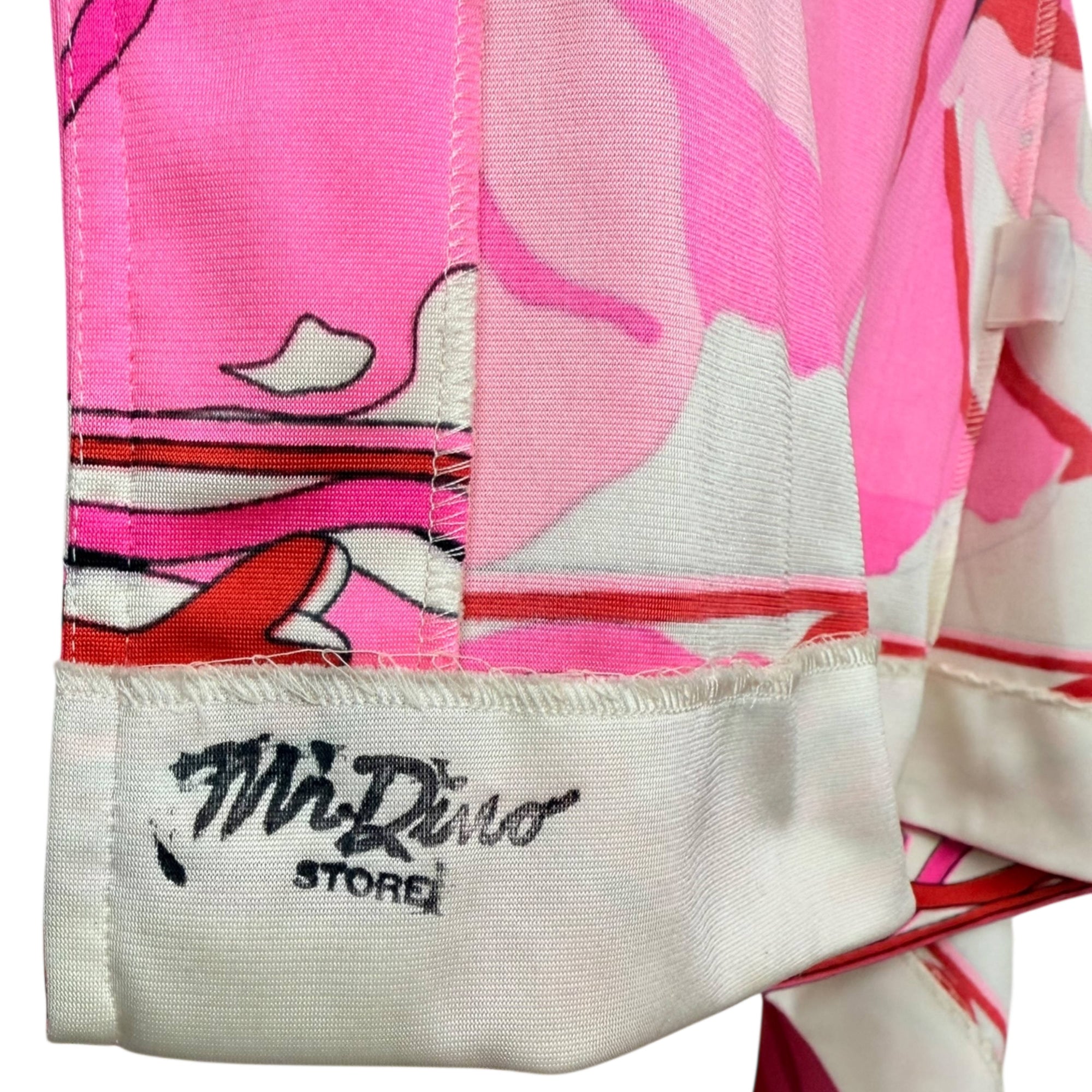 Vintage 1960s Mr Dino Blouse Graphic Floral Nylon Jersey Size L