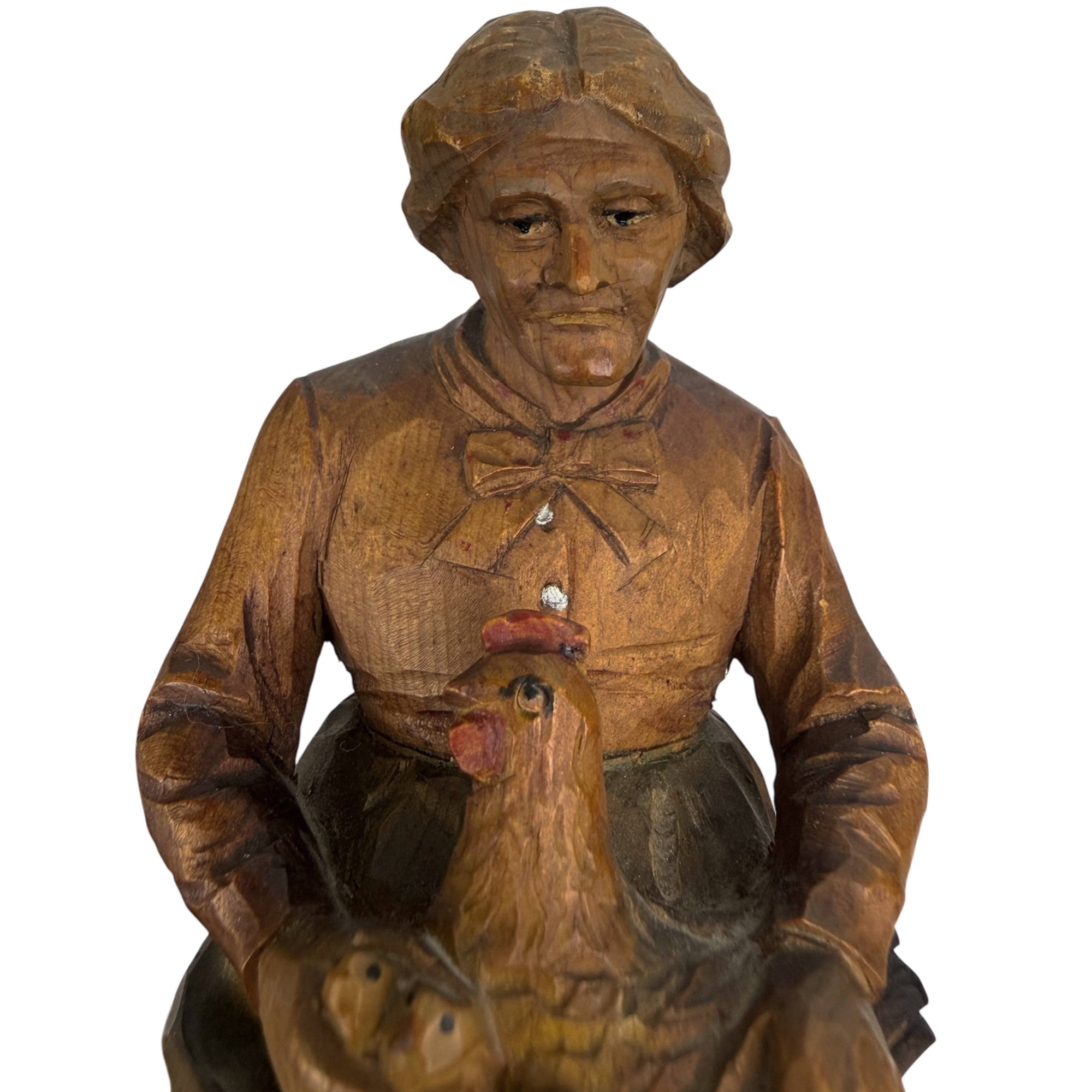 1928 Charlevoix Quebec Folk Art Wood Carving – Murray Bay Flat Plane Figure with Hen