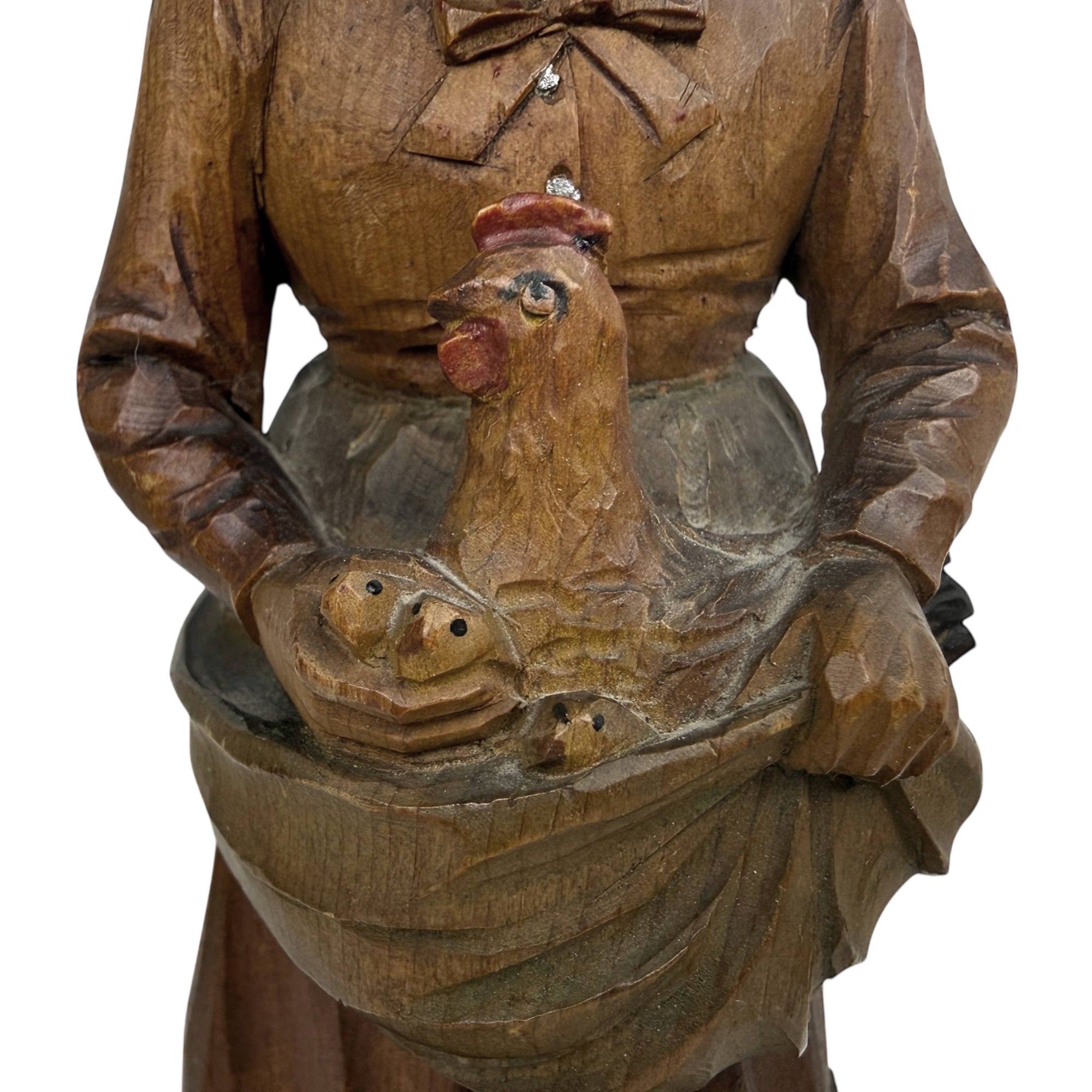 1928 Charlevoix Quebec Folk Art Wood Carving – Murray Bay Flat Plane Figure with Hen