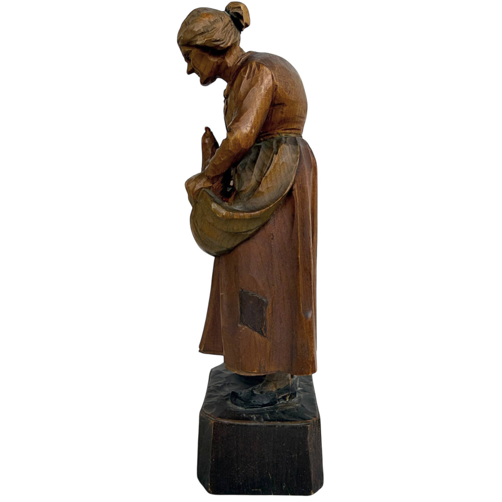 1928 Charlevoix Quebec Folk Art Wood Carving – Murray Bay Flat Plane Figure with Hen