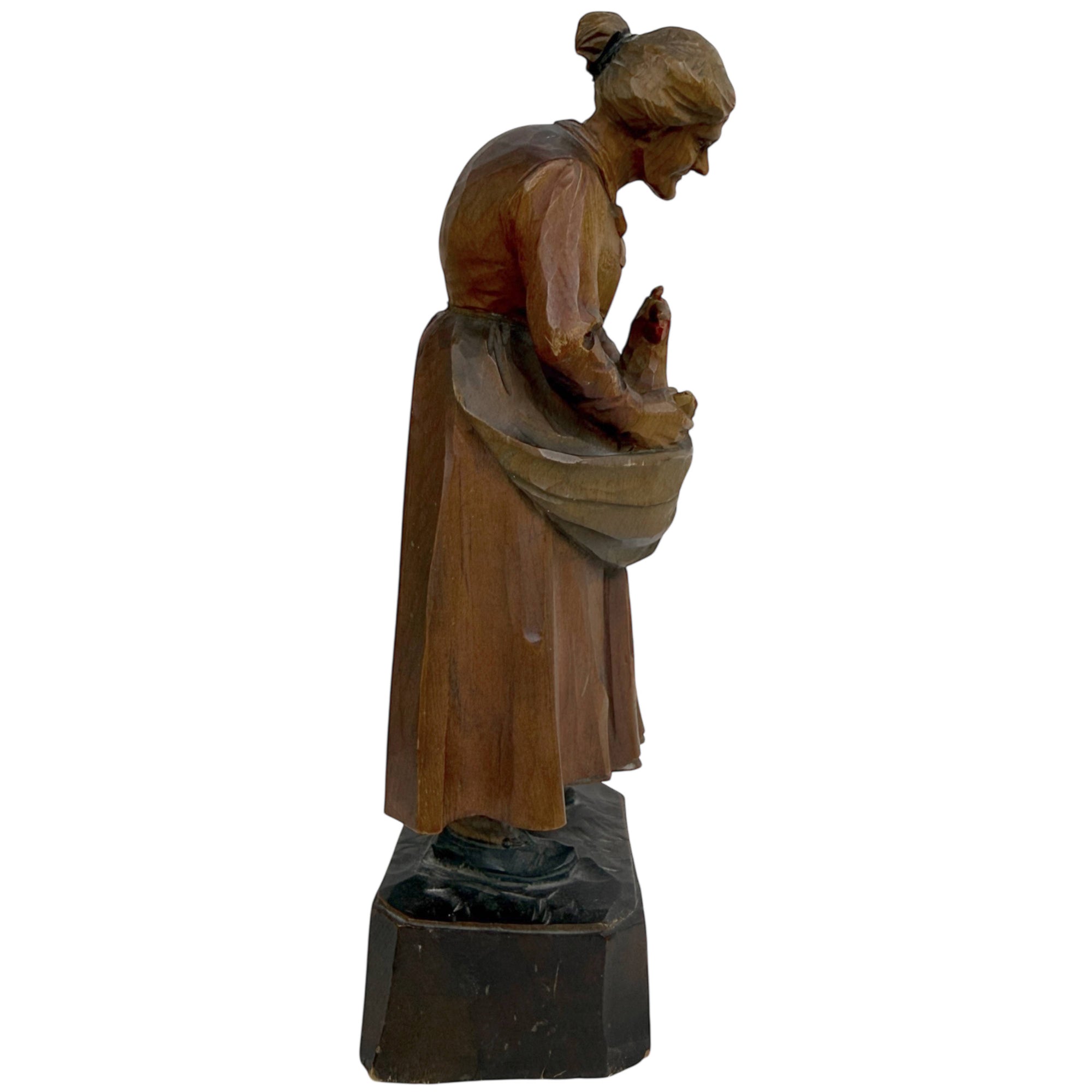 1928 Charlevoix Quebec Folk Art Wood Carving – Murray Bay Flat Plane Figure with Hen