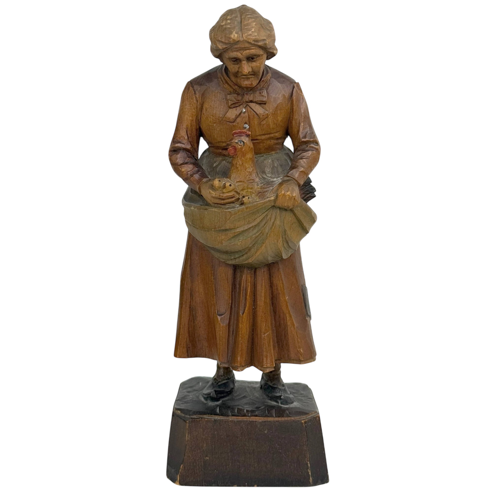 1928 Charlevoix Quebec Folk Art Wood Carving – Murray Bay Flat Plane Figure with Hen