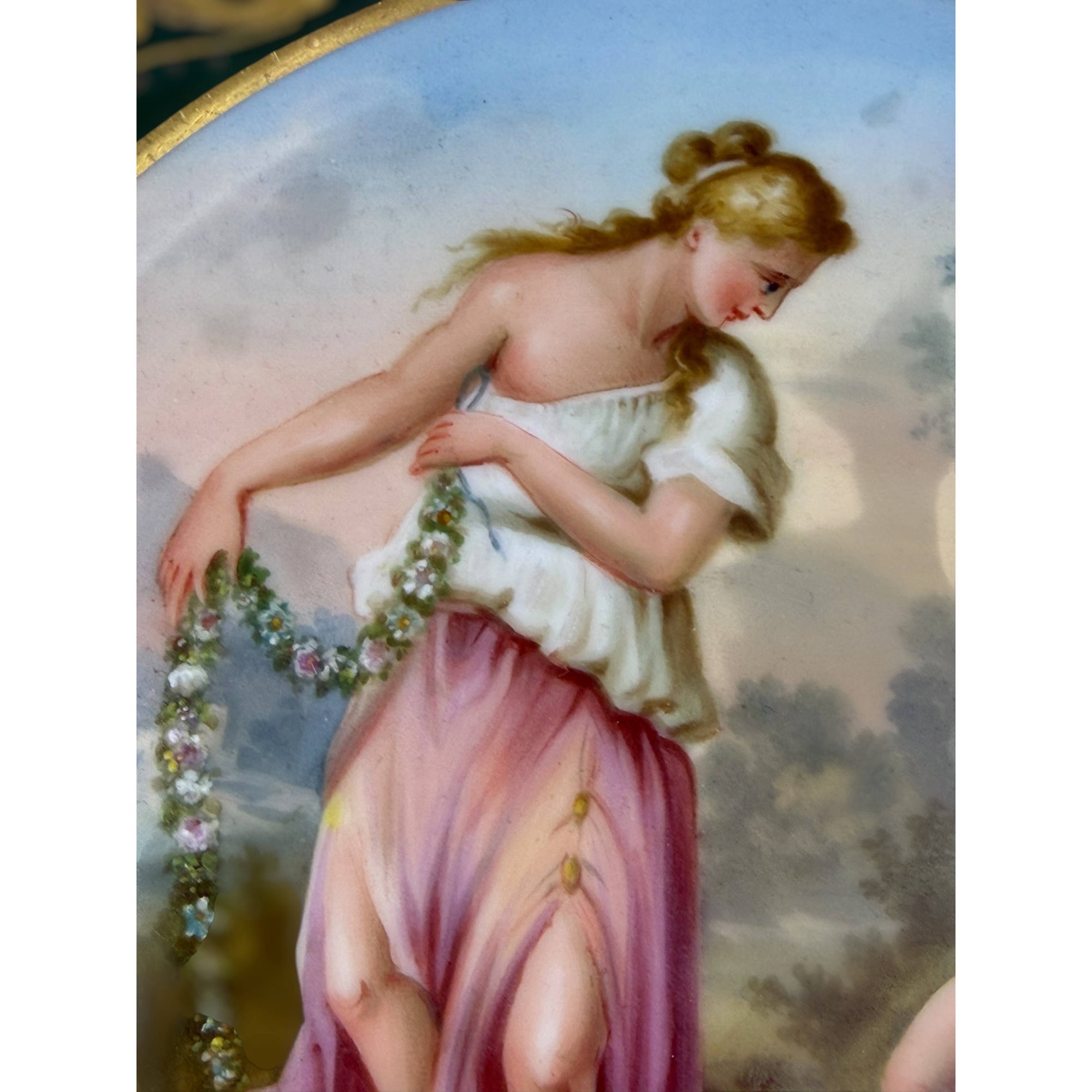 Antique Royal Vienna Porcelain Plate Hand Painted Muse with Cupid Beehive Mark