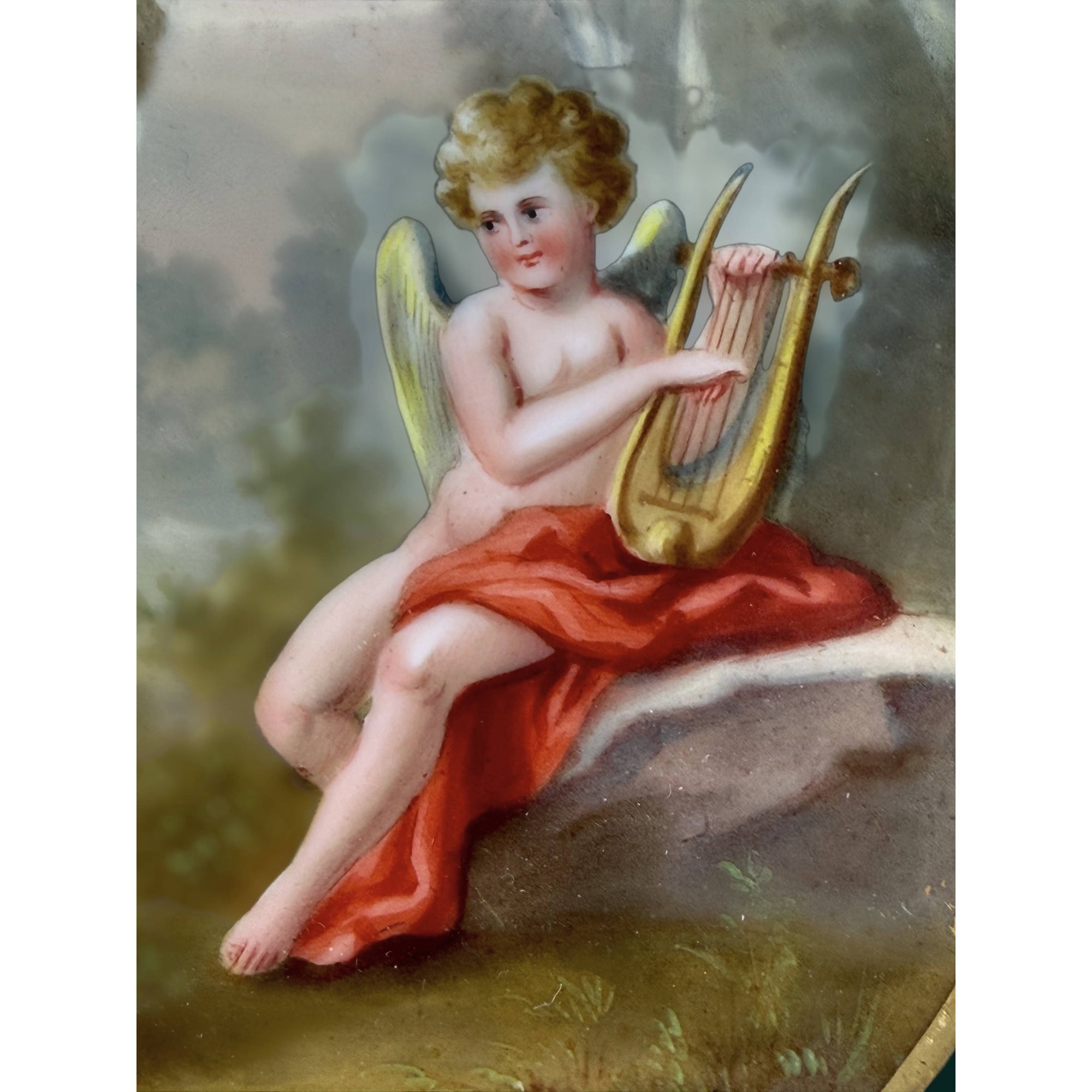 Antique Royal Vienna Porcelain Plate Hand Painted Muse with Cupid Beehive Mark