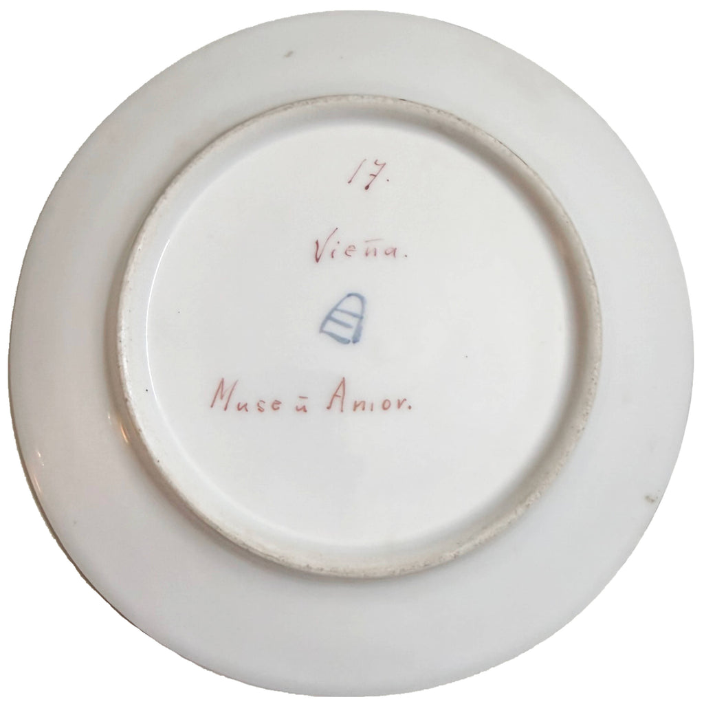 Antique Royal Vienna Porcelain Plate Hand Painted Muse with Cupid Beehive Mark