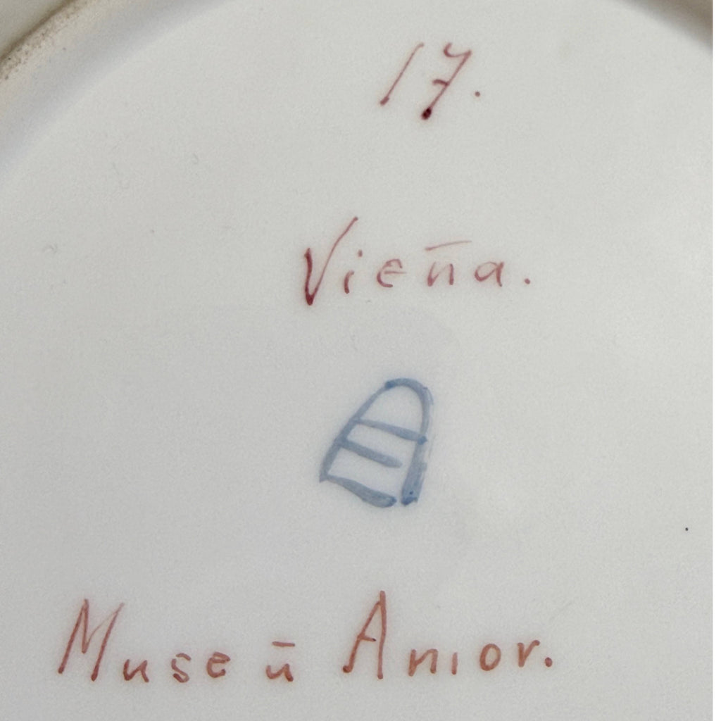 Antique Royal Vienna Porcelain Plate Hand Painted Muse with Cupid Beehive Mark