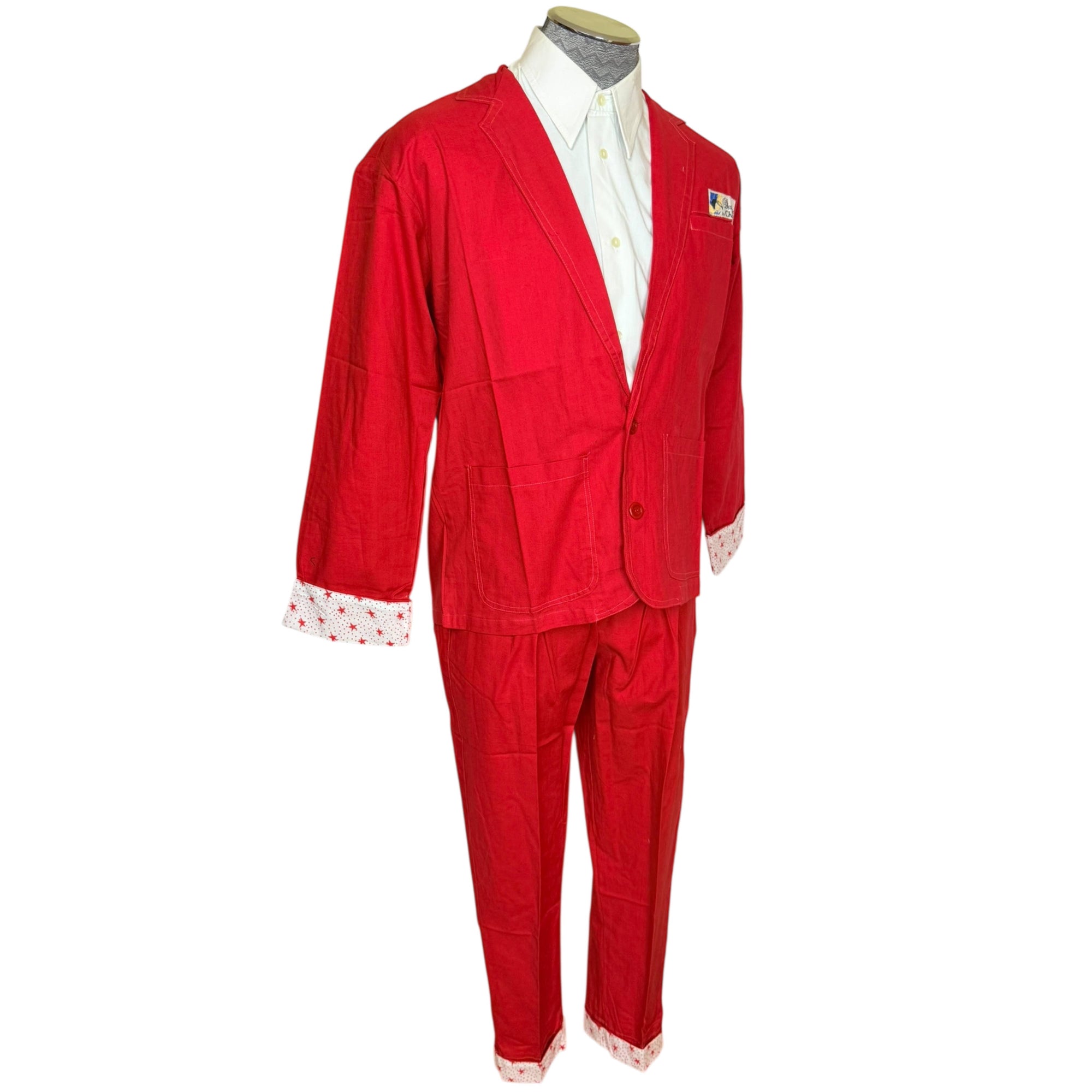 Vintage 1980s New Wave Suit Red Cotton Designers by Cheers