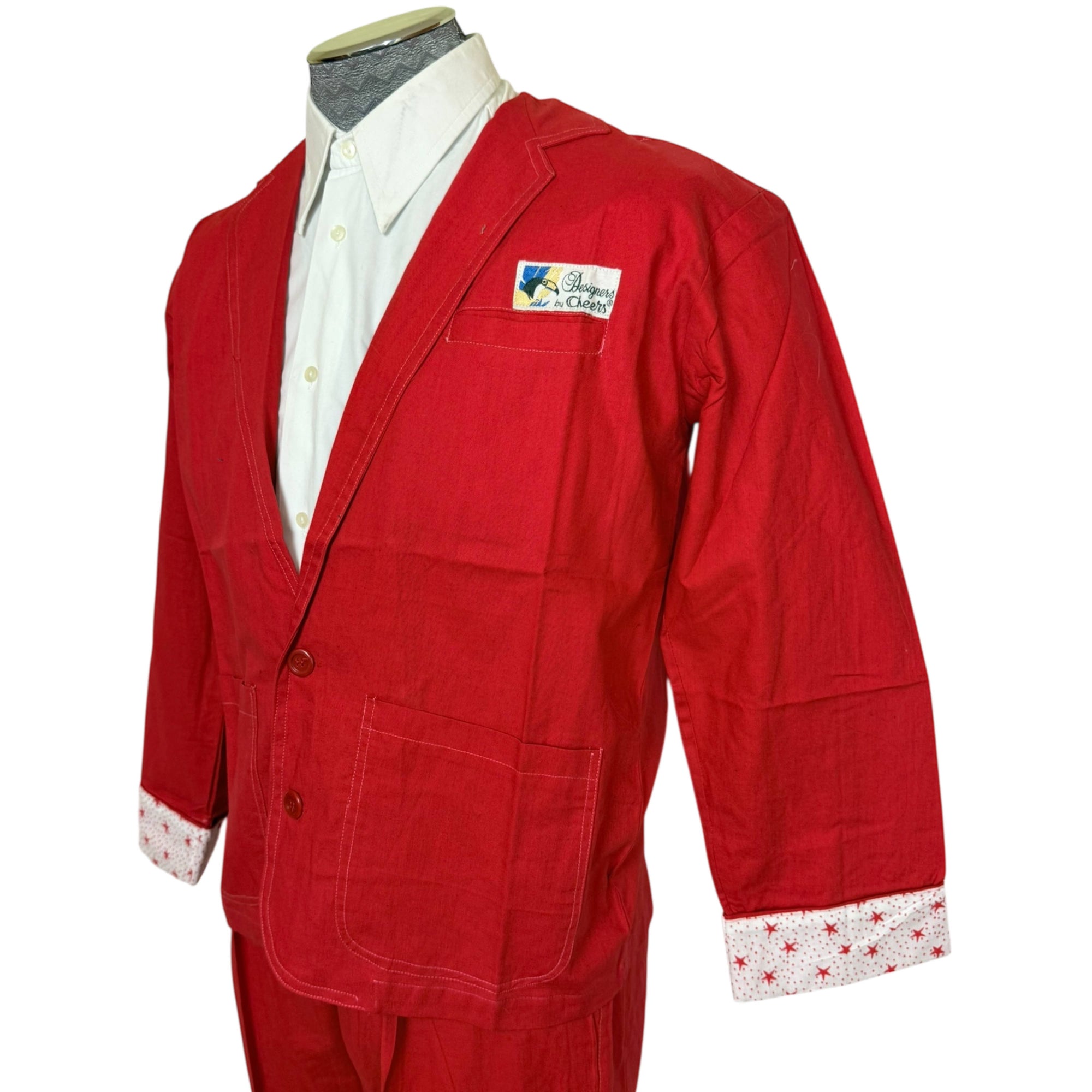 Vintage 1980s New Wave Suit Red Cotton Designers by Cheers