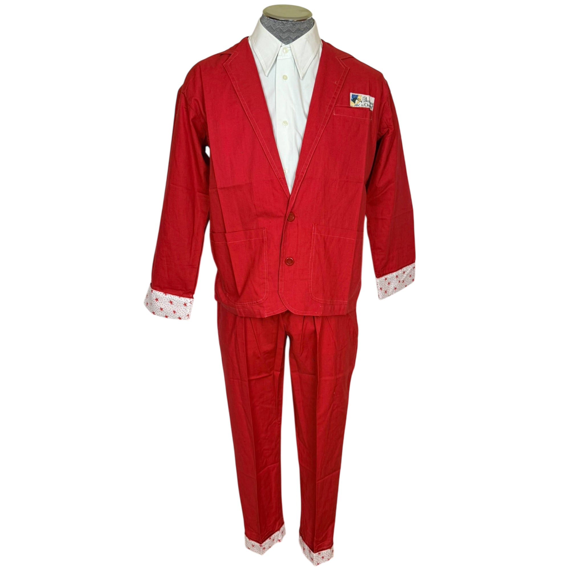 Vintage 1980s New Wave Suit Red Cotton Designers by Cheers