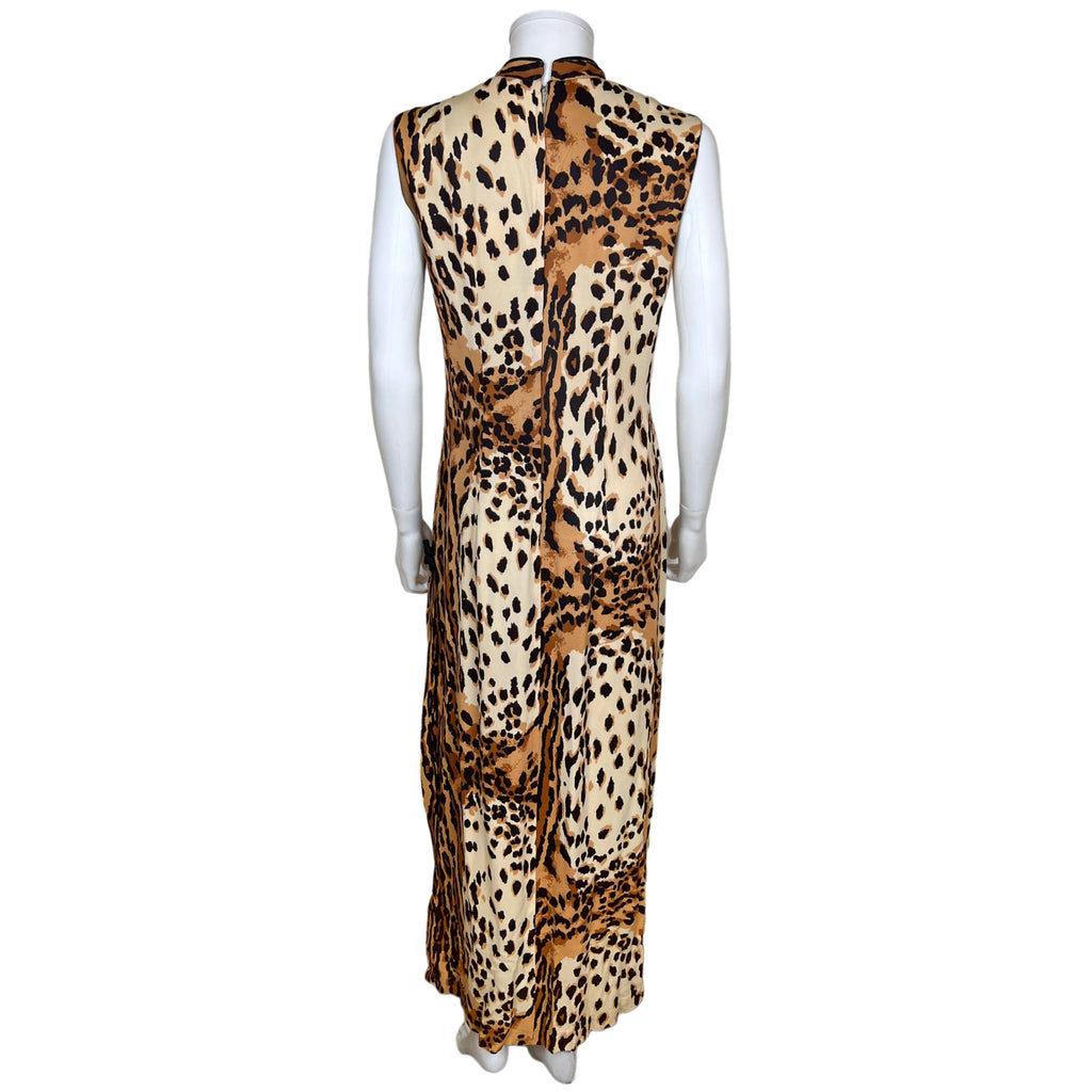 Vintage 1960s Leopard Print Dress Cheongsam Style Size M