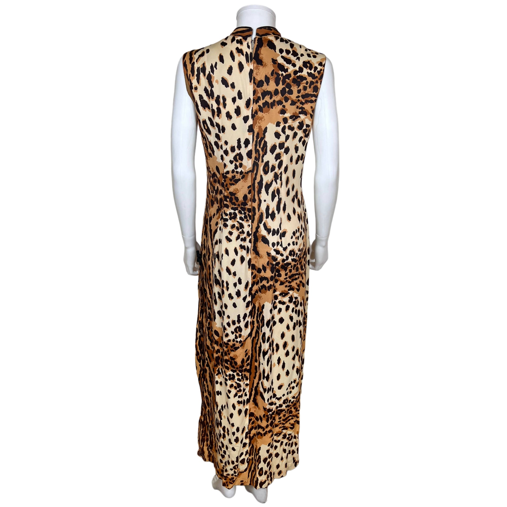 Vintage 1960s Leopard Print Dress Cheongsam Style Size M