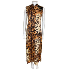 Vintage 1960s Leopard Print Dress Cheongsam Style Size M