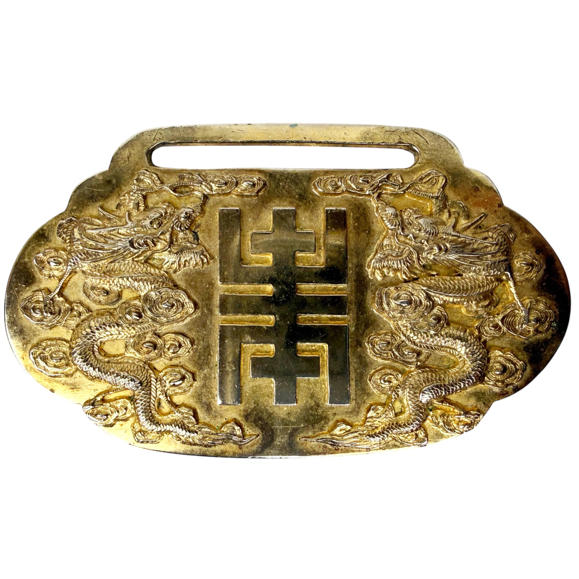 Chinese Nanking Store sterling silver gilt dragon buckle front view