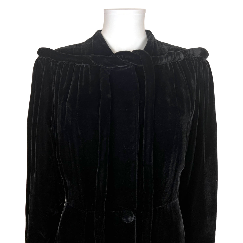 Vintage 1930s Opera Coat Black Silk Velvet Evening Wear M