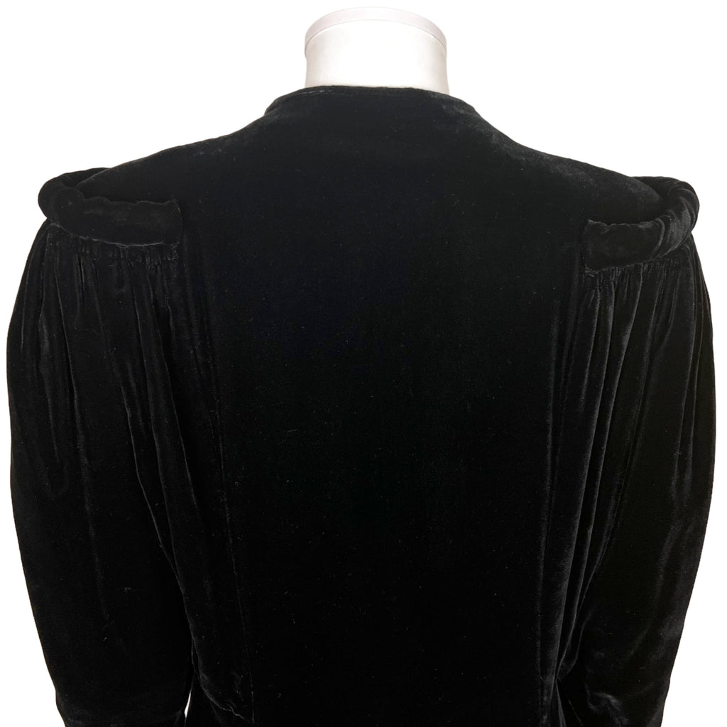 Vintage 1930s Opera Coat Black Silk Velvet Evening Wear M
