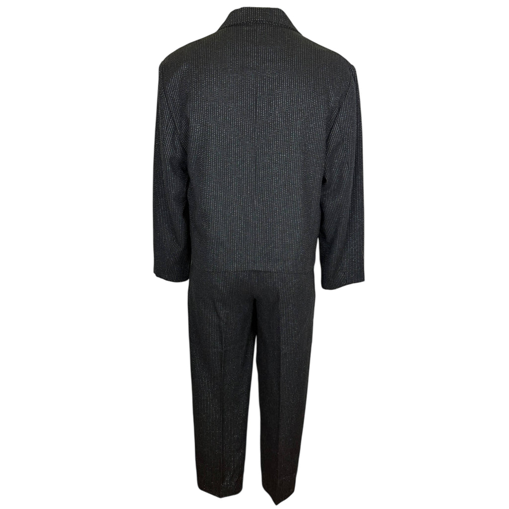 Vintage 1980s New Wave Suit Silver Striped Black Wool Size S 30” Waist
