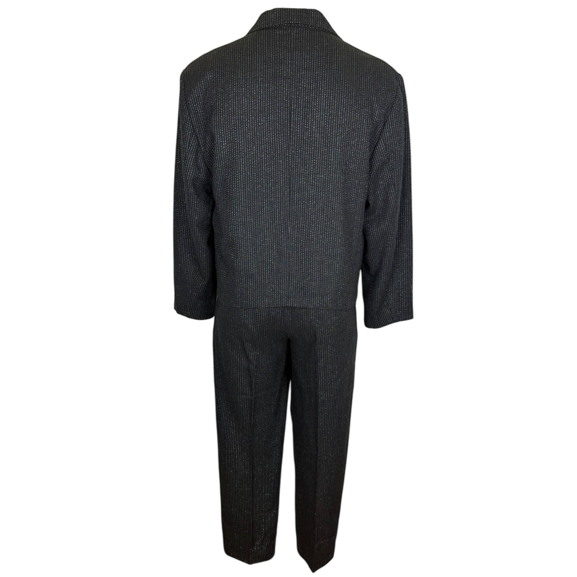 Vintage 1980s New Wave Suit Silver Striped Black Wool Size S 30” Waist