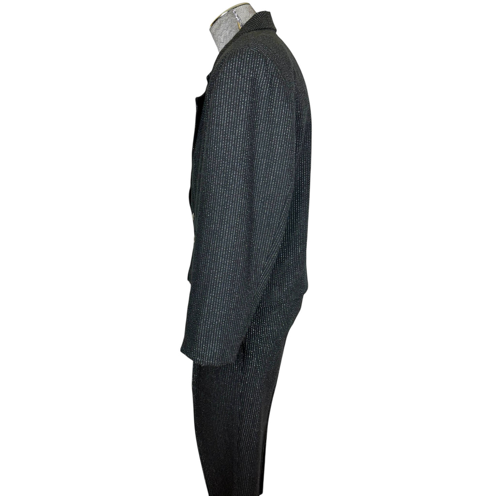 Vintage 1980s New Wave Suit Silver Striped Black Wool Size S 30” Waist