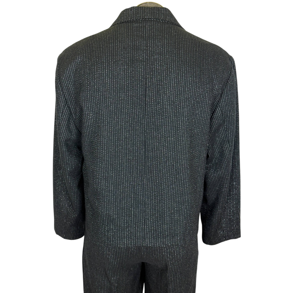 Vintage 1980s New Wave Suit Silver Striped Black Wool Size S 30” Waist
