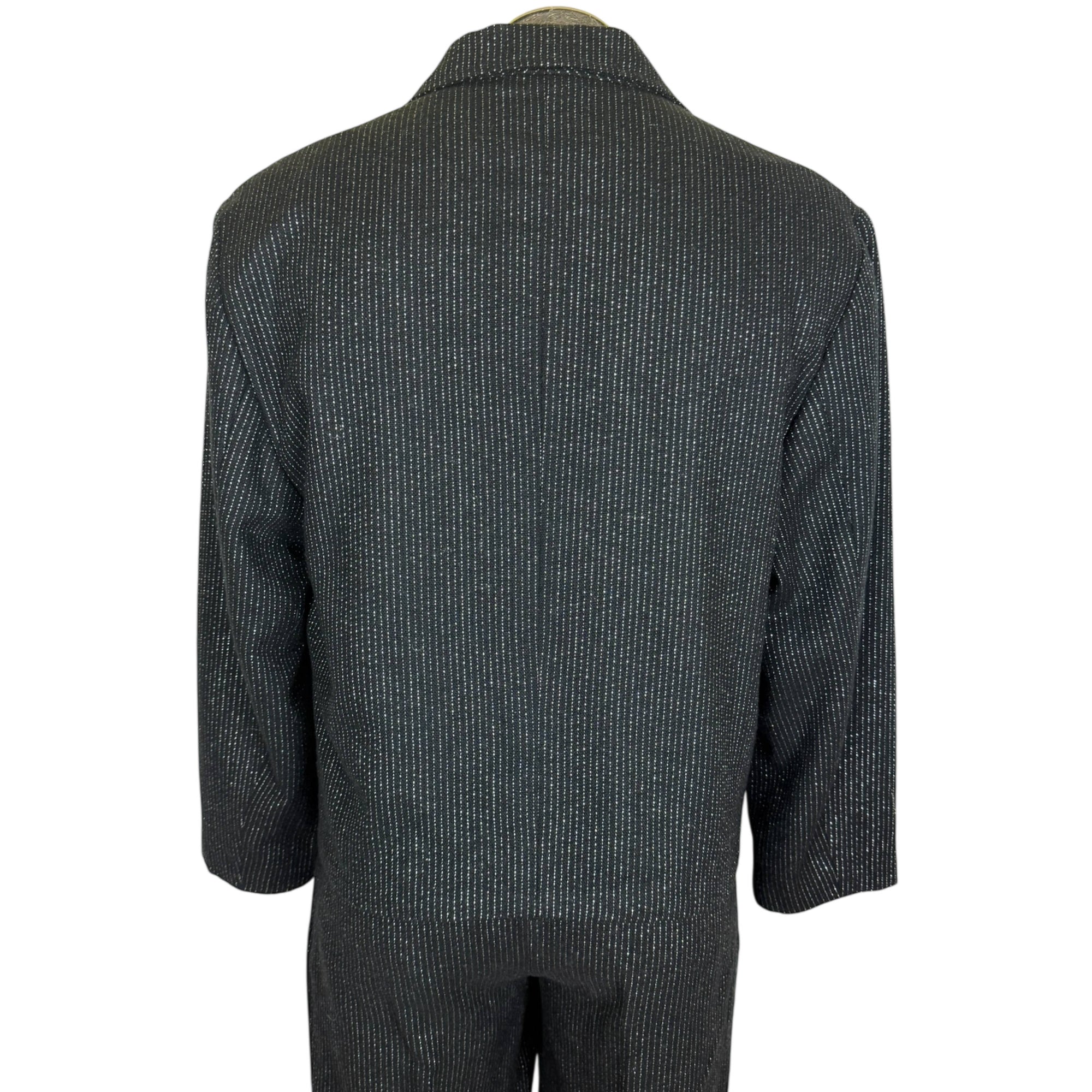 Vintage 1980s New Wave Suit Silver Striped Black Wool Size S 30” Waist