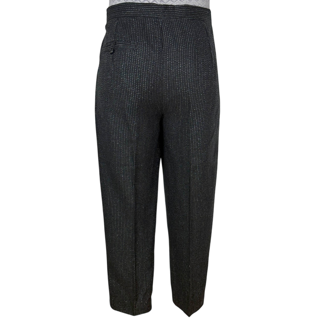 Vintage 1980s New Wave Suit Silver Striped Black Wool Size S 30” Waist