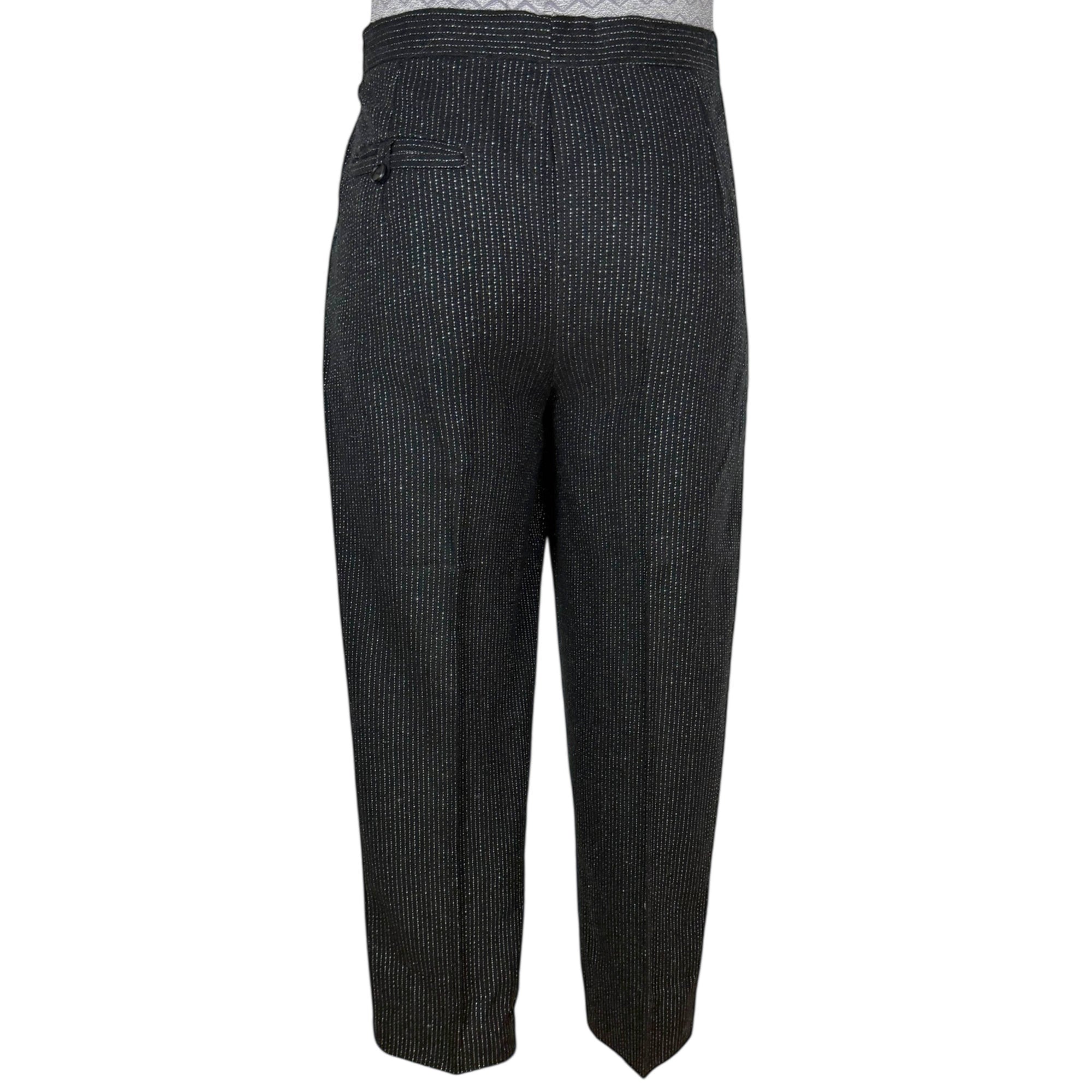 Vintage 1980s New Wave Suit Silver Striped Black Wool Size S 30” Waist