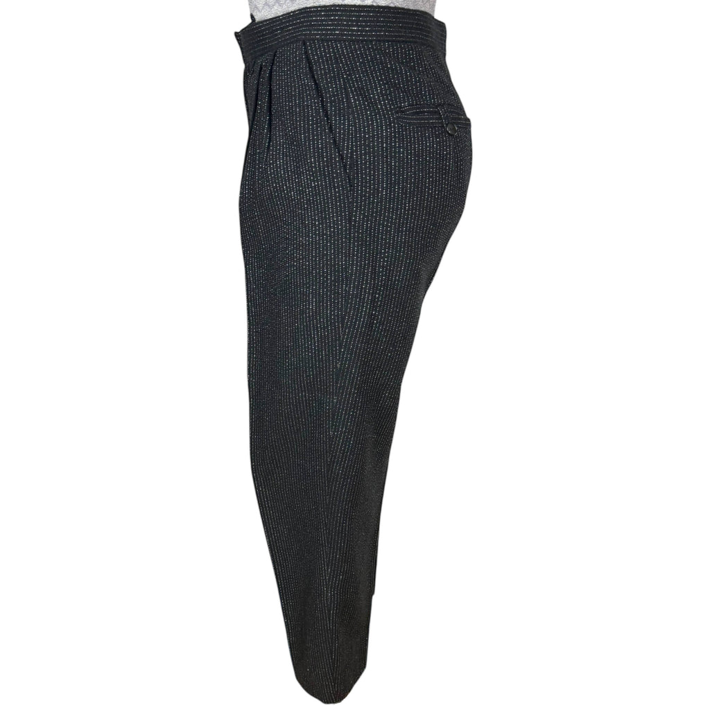 Vintage 1980s New Wave Suit Silver Striped Black Wool Size S 30” Waist