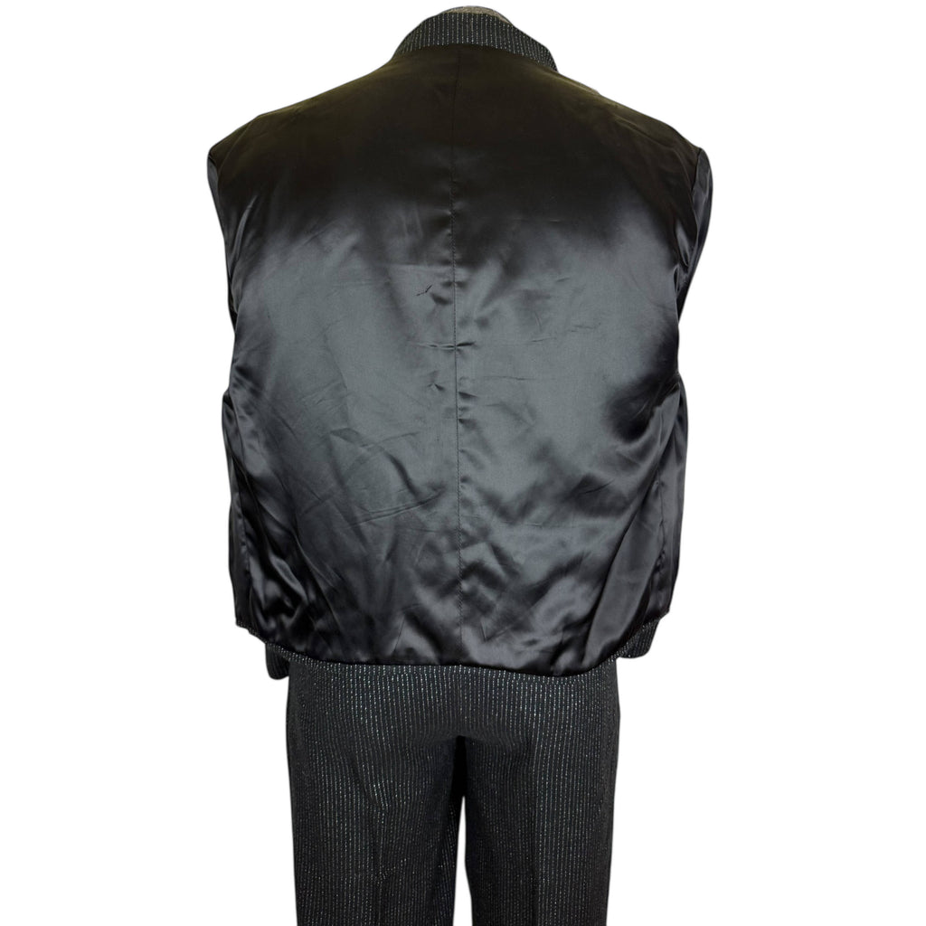 Vintage 1980s New Wave Suit Silver Striped Black Wool Size S 30” Waist