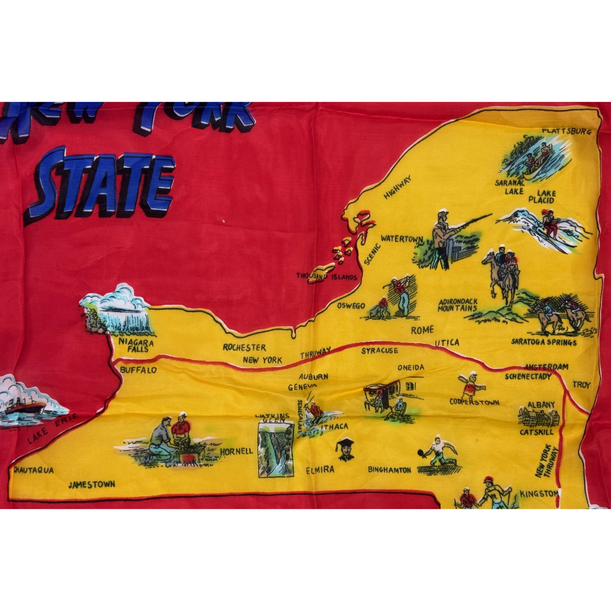 Vintage silk souvenir scarf New York State map