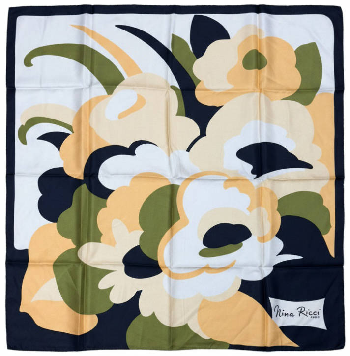Vintage Nina Ricci Silk Twill Scarf Paris Floral Graphic 31” Square