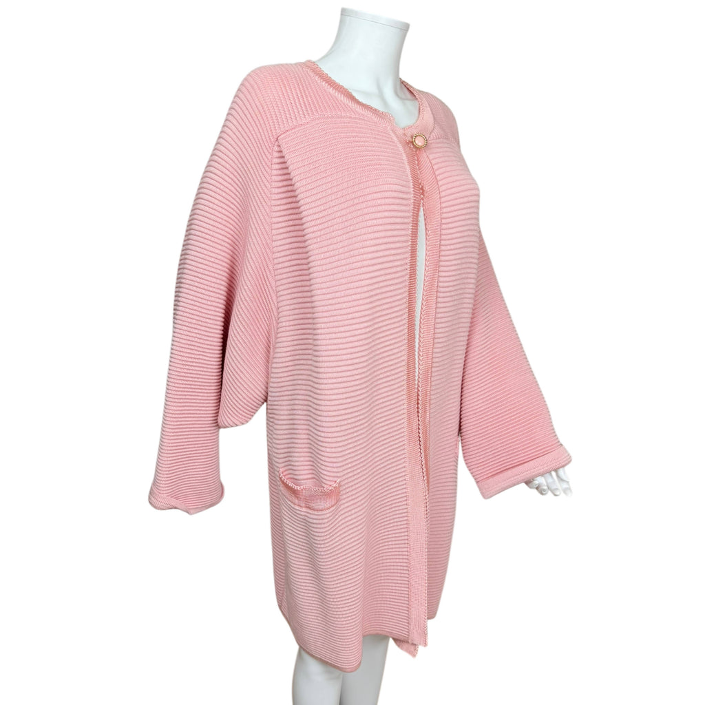 Vintage 1980s Coat Sweater Pacabù Pink Ribbed Knit Made in Italy Oversized 44