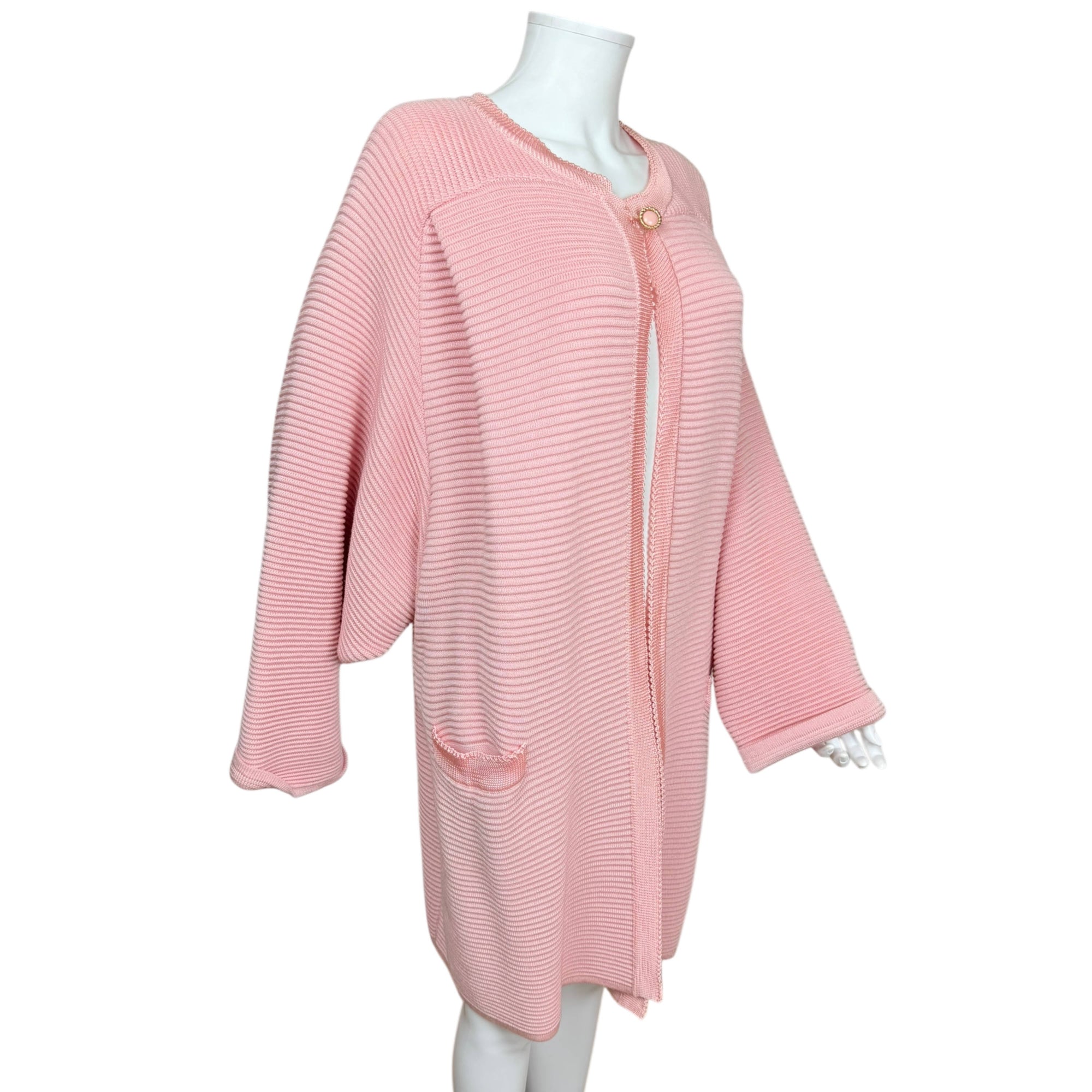 Vintage 1980s Coat Sweater Pacabù Pink Ribbed Knit Made in Italy Oversized 44