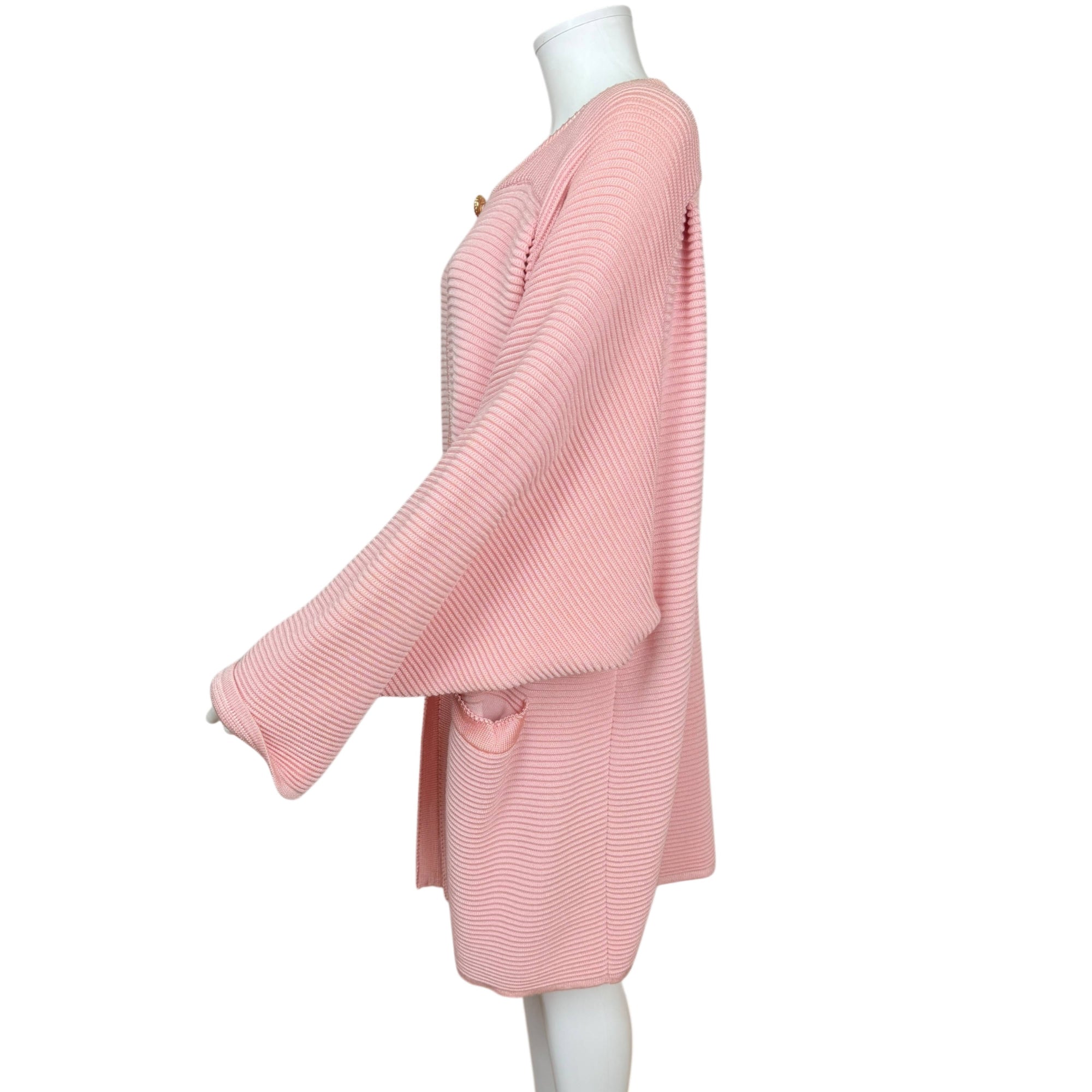 Vintage 1980s Coat Sweater Pacabù Pink Ribbed Knit Made in Italy Oversized 44