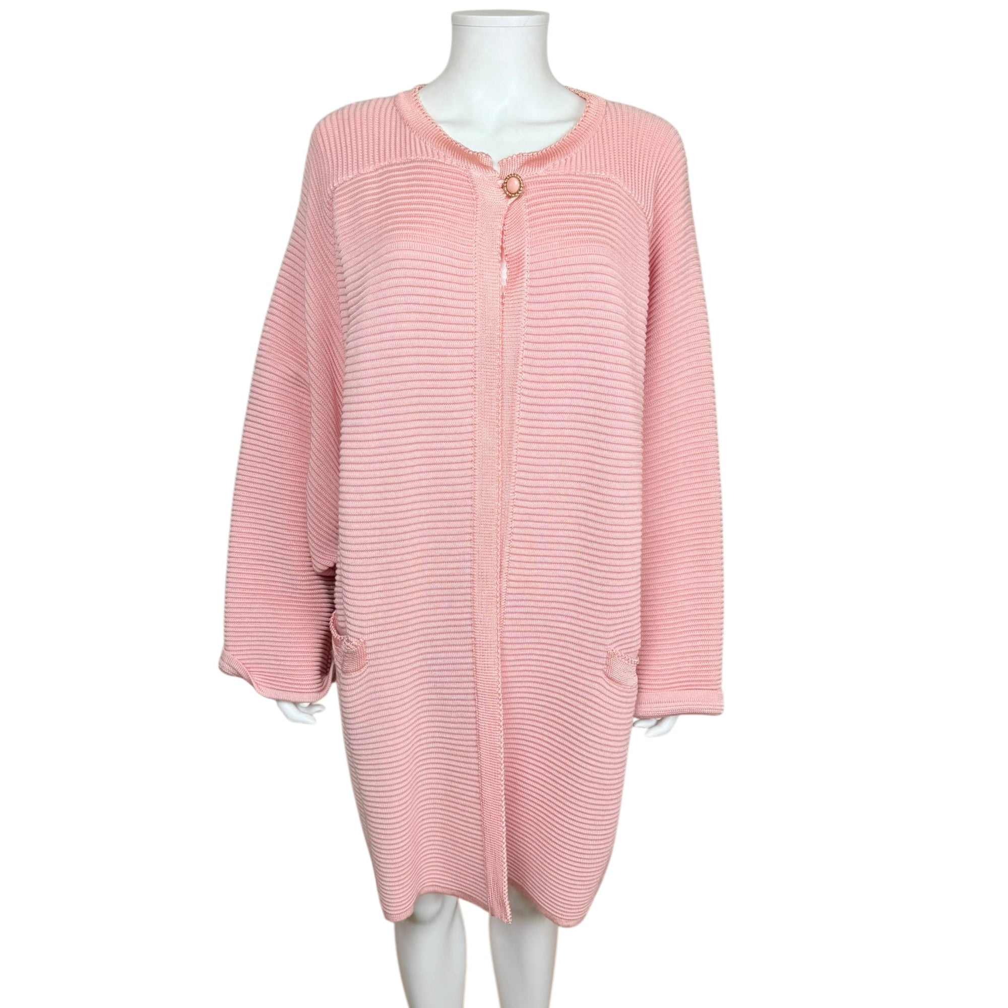 Vintage 1980s Coat Sweater Pacabù Pink Ribbed Knit Made in Italy Oversized 44