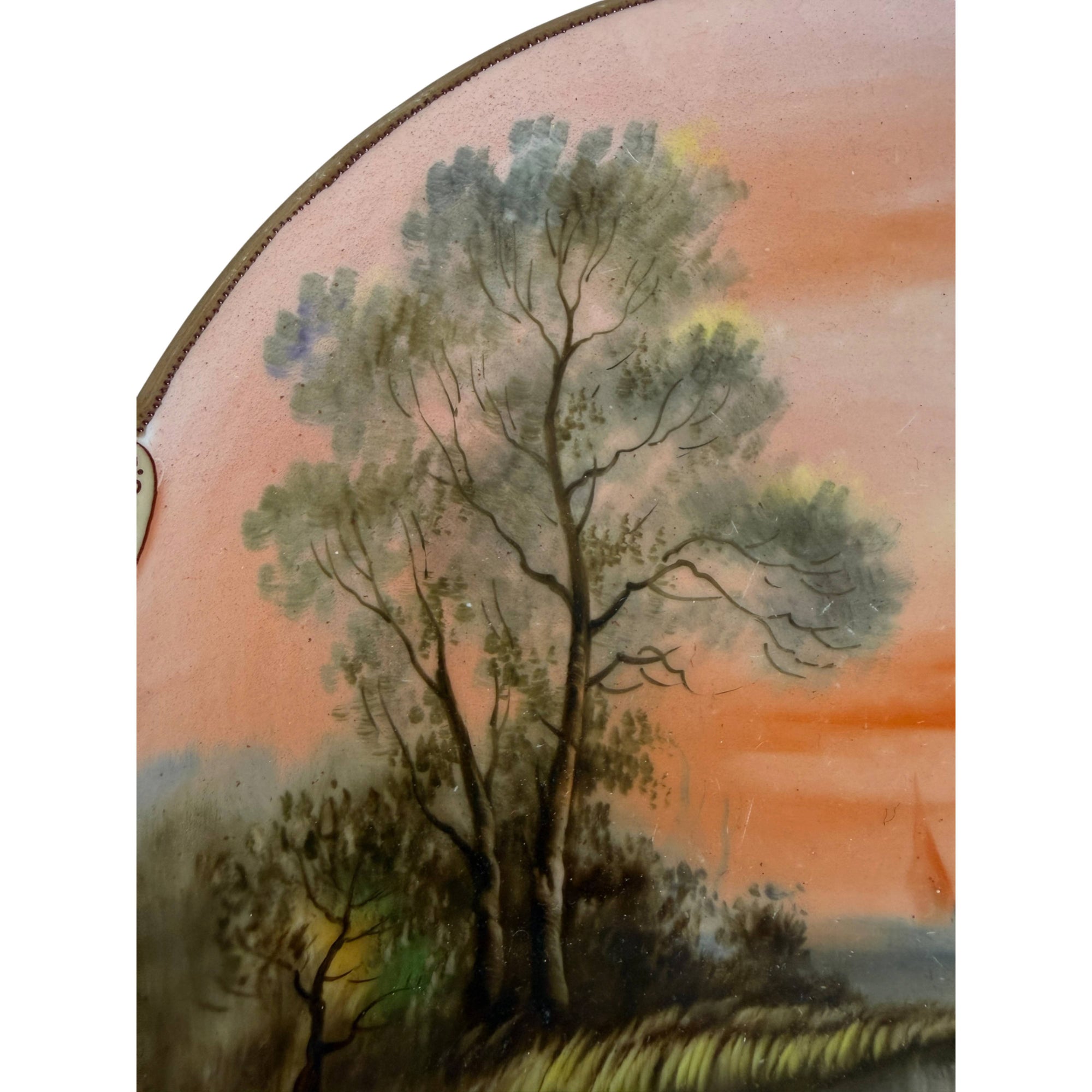 Hand painted trees and sunset landscape on Noritake porcelain