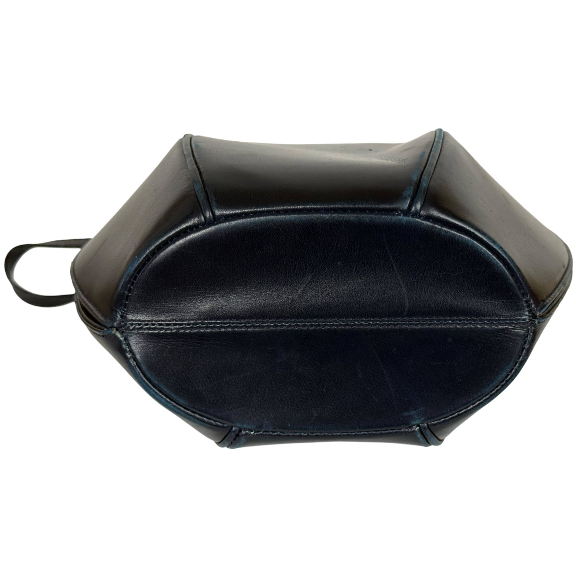 Vintage 1940s Handbag Lantern Shaped Navy Leather Normandie Montreal