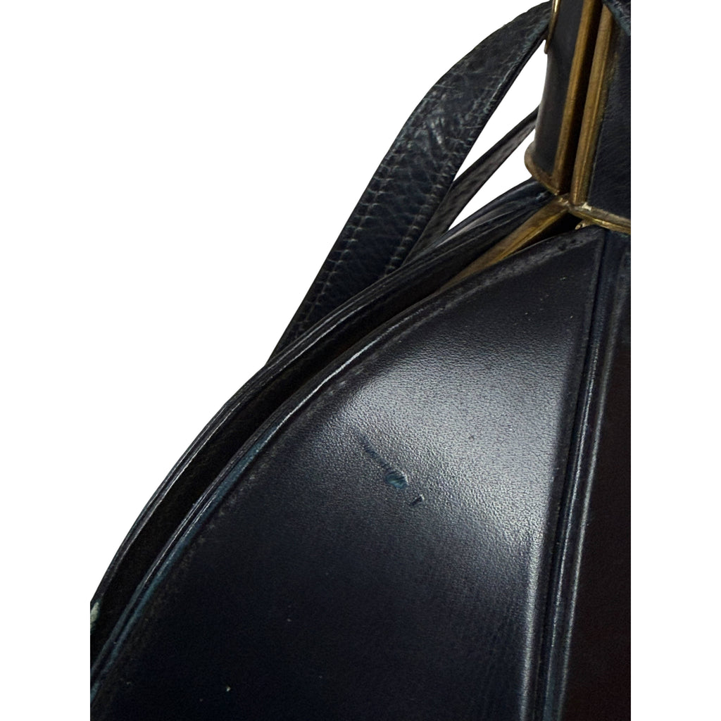 Sac à main vintage des années 1940 en forme de lanterne en cuir marine Normandie Montréal